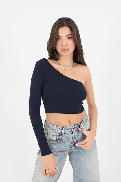 Addax One Shoulder Long Sleeve Crop Blouse B13784-F1