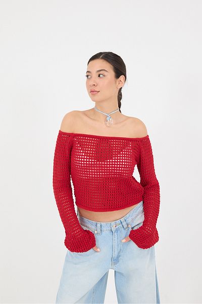 Addax Openwork Crop Knitwear - T10290-A3 Model