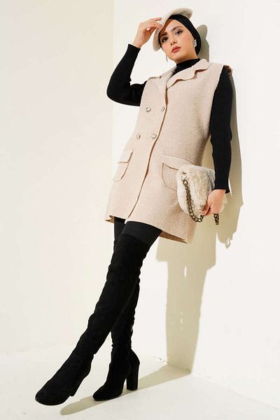 VOLT CLOTHİNG Double Breasted Collar Boucle Vest