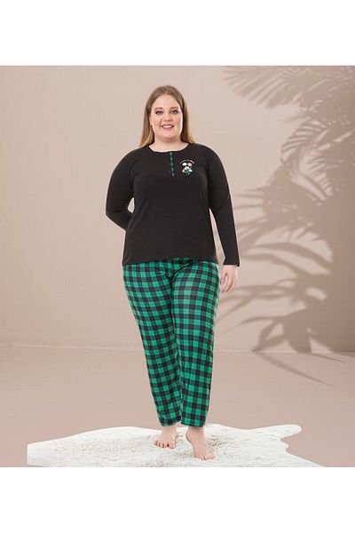JENİKA Plus Size Long Sleeve Printed Pajama Suit