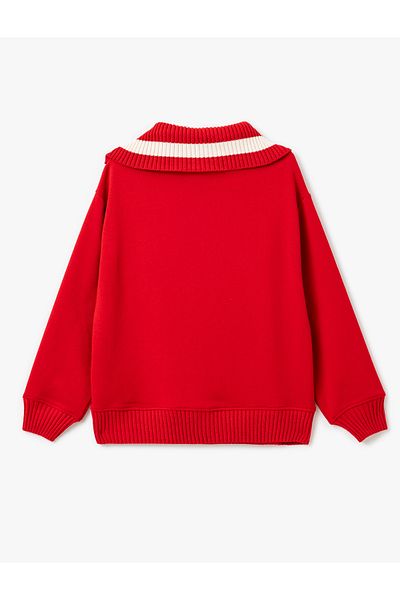 Koton Half Zipper Ribbed Oversize Stand Collar College Printed Sweatshirt