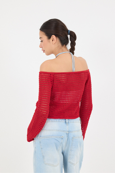 Addax Openwork Crop Knitwear - T10290-A3 Model