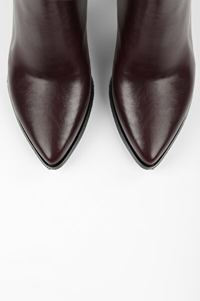 Shoeberry Dámské odvážné vínové kožené kozačky na podpatku