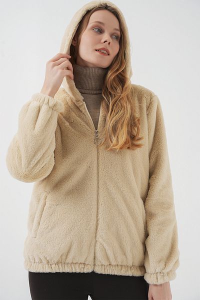 Bigdart 5091 Hooded Fur Lined Coat - Biscuit