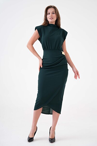 WOMAN VISION Rochie midi elastică neagră - căptușită pe umeri cu accesorii st...