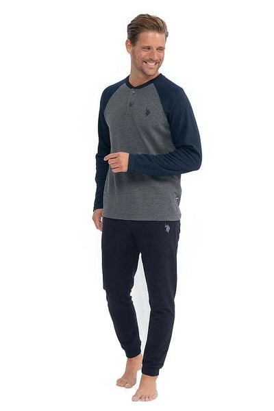 U.S. Polo Assn. Polo Assn. din SUA 18838 Îmbrăcăminte de acasă confortabilă pentru bărbați, cu mâneci lungi, cu picioare elastice din țesătură Waffle-Antracitmelange
