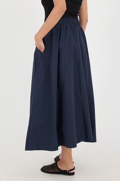 Addax E13751-L3 Model Long ELastic Waist Pocket Skirt