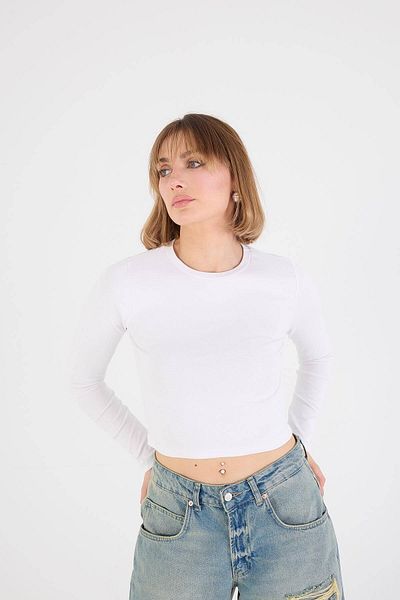 Addax Crew Neck Basic Crop Blouse B15385-W8