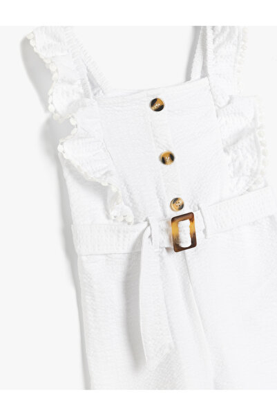 Koton Cotton Strap Ruffle Detailed Short Jumpsuit with Belt