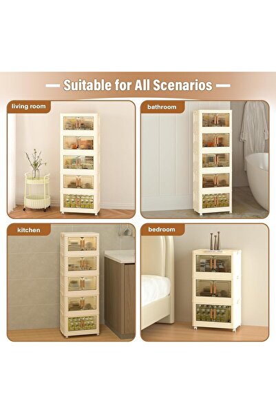 Primo Plus Foldable Plastic Storage Box 5 Layers With Wheels And Doors,xlarge Storage Bin With Lid, Stackable