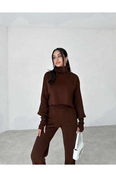 munora butik Ujjra vágott magas derekú kötöttáru fekete öltöny