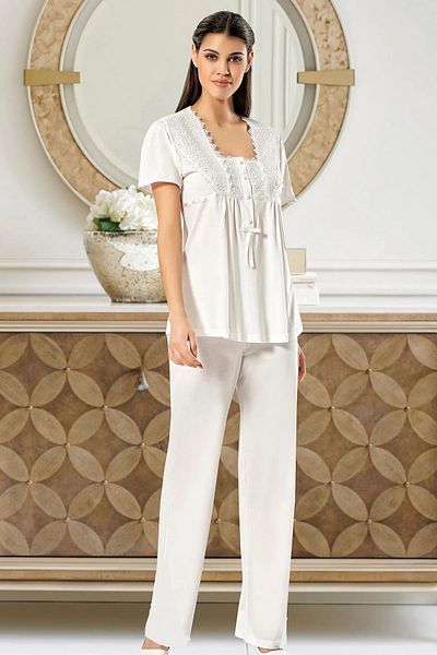 Xses 4700 Women's Pregnant Maternity Pajama Set with Robe-ecru