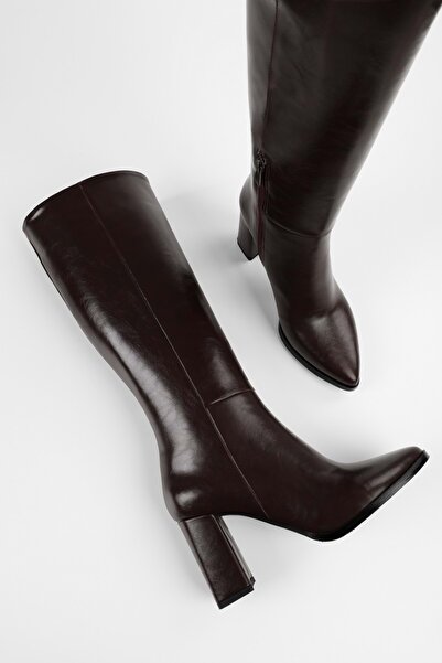 Shoeberry Women's Brave Brown Leather Heeled Boots