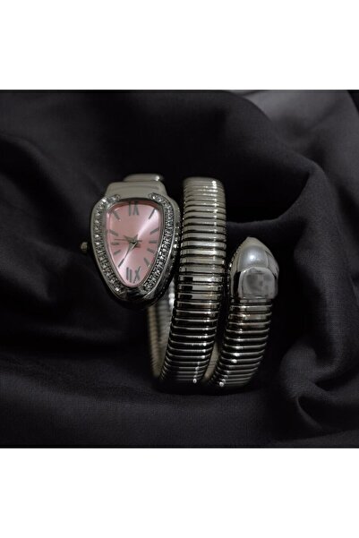 BYB ساعة يد نسائية موديل الأفعى الفضية