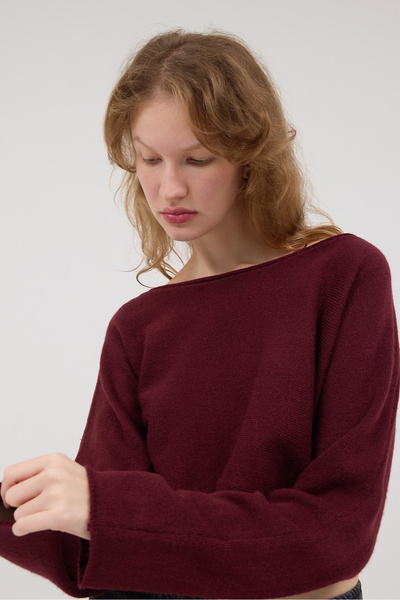 Addax Boat Neck Long Sleeve Crop Knitwear Sweater K3409-A13