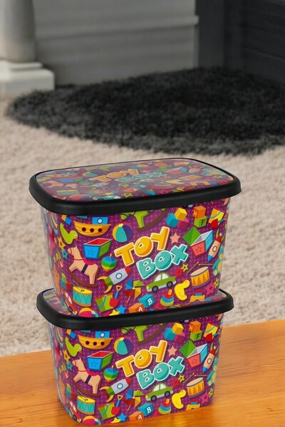 biedda 25 Liters 2Pcs Plastic Multipurpose Patterned Toy Storage Container and Organizing Box