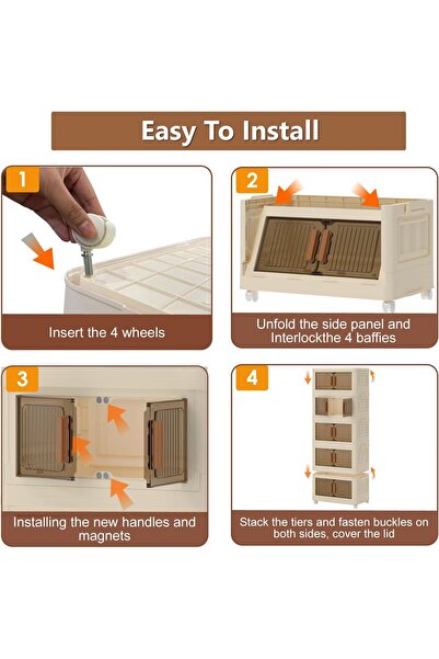 Primo Plus Foldable Plastic Storage Box 5 Layers With Wheels And Doors,xlarge Storage Bin With Lid, Stackable