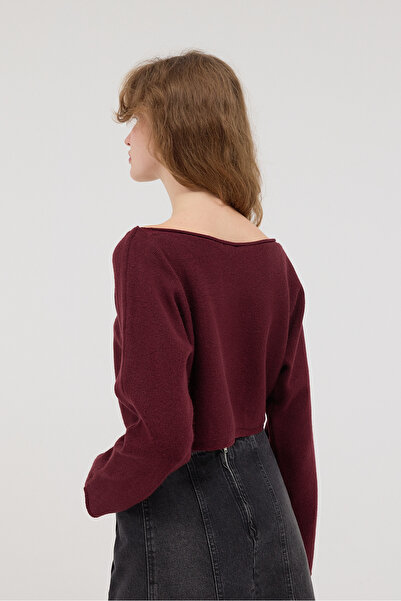 Addax Boat Neck Long Sleeve Crop Knitwear Sweater K3409-A13