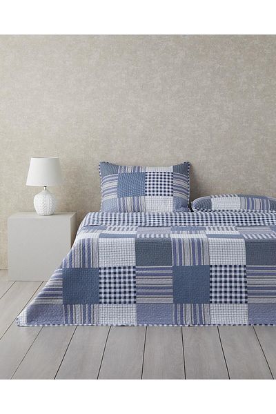 English Home Patch Frame Multi-Purpose Single Bedspread Set 160X220 cm Blue
