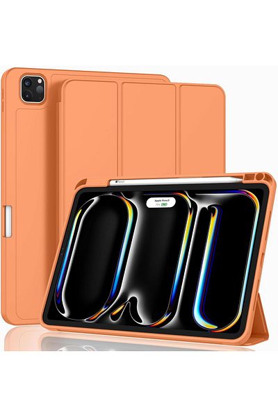 AWH New iPad Pro 13 Inch Case M4 (2024 Model, 7th Gen.) with Pencil Holder, Support Touch ID, Orange