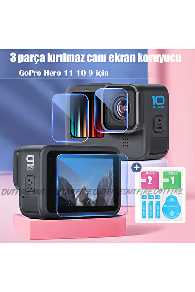 outfire Go-pro Hero 9/10 /11 Uyumlu Tamperli 3 Parça Kırılmaz Ekran Koruyucu