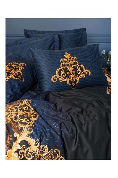 Cotton Box Palace Palace - Σετ Παπλωματοθήκη από βαμβακερό σατέν, Navy Blue (4 ΜΑΞΙΛΑΡΙΑ)