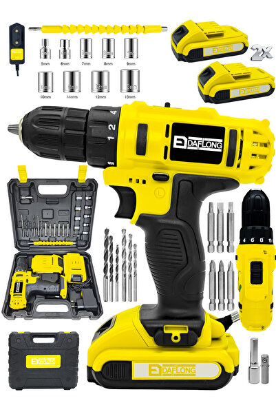 DAFLONG E-tech Çelik Şanzıman Bakır Sargılı Çift Akülü Şarjlı Matkap-srı
