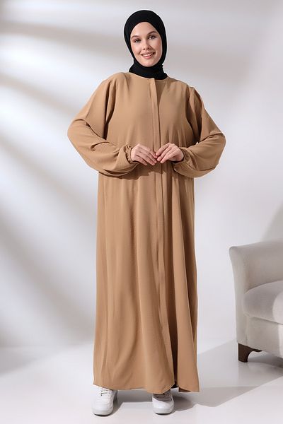 ihvanonline Γυναικείο φόρεμα Aerobin Hijab Ferace με κρυφό φερμουάρ Cappuccino