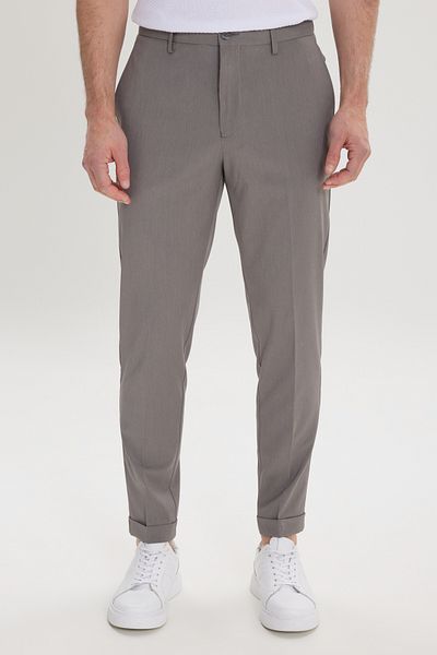 ALTINYILDIZ CLASSICS Men's Anthracite Slim Fit Narrow Cut Casual Trousers with Elastic Waist Side Pocket
