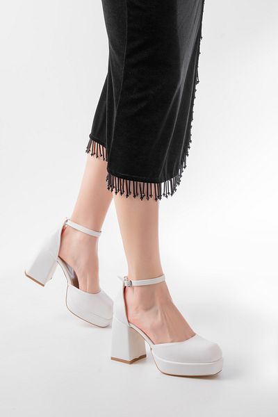 DURUNUN BUTİĞİ Kiss White Platform Heeled Wedding Dress, Wedding, Engagement Daily Use Shoes