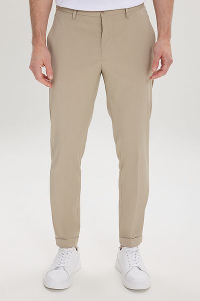 ALTINYILDIZ CLASSICS Men's Light Khaki Slim Fit Slim Fit Elastic Waist Side Pocket Casual Pants
