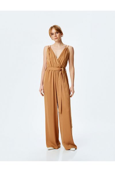 Koton Belted Double Straps Double Breasted Sleeveless Long Jumpsuit