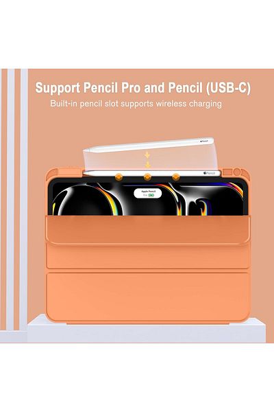 AWH New iPad Pro 13 Inch Case M4 (2024 Model, 7th Gen.) with Pencil Holder, Support Touch ID, Orange