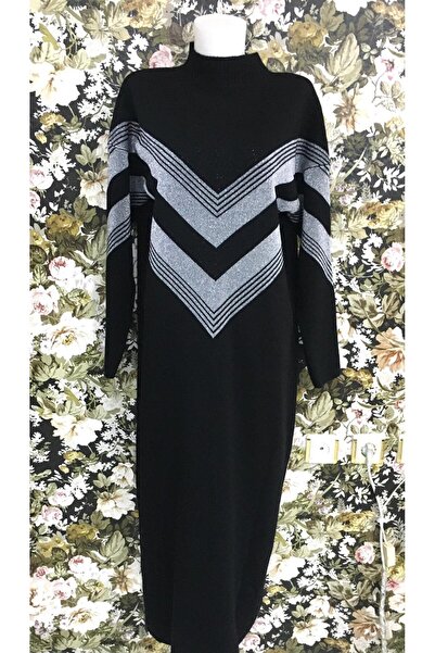 Butik Eylül ,Desenli Standart Bedenli  Simli Triko Elbise