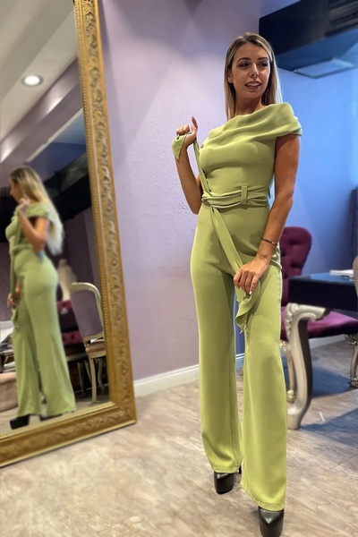 INVIDIA Tek Omzu Açık Beli Kuşaklı Tulum