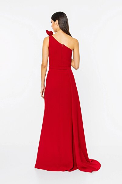 INVIDIA Tek Omuz Drapeli Yırtmaç Detaylı Elbise