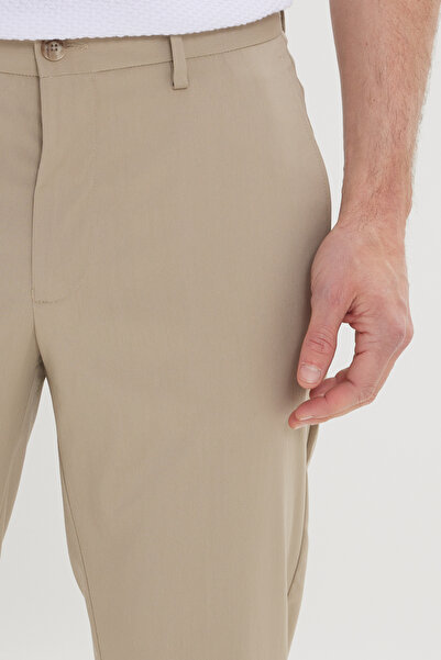 ALTINYILDIZ CLASSICS Men's Light Khaki Slim Fit Slim Fit Elastic Waist Side Pocket Casual Pants