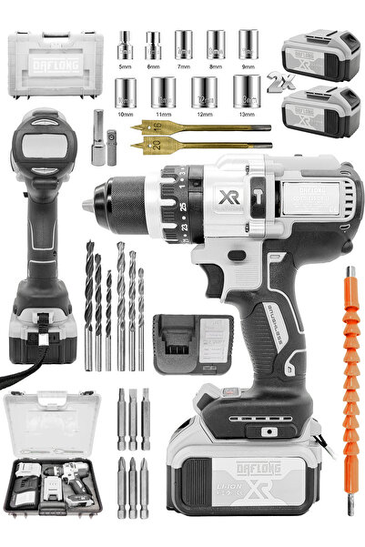 DAFLONG Brushless Çelik Şanzıman 10 Pilli Çift Akülü Darbeli Şarjlı Matkap Vidalama-beyaz