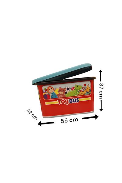 biedda 50 Liter Patterned Toy Box - with Lid and Wheels, Hard Plastic Toybus