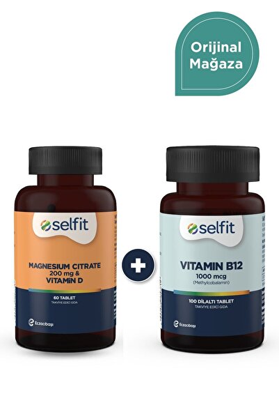 Selfit Magnezyum Sitrat 200 mg & D Vitamini 60 Tablet + Vitamin B12 1000 mcg 100 Dilaltı Tablet
