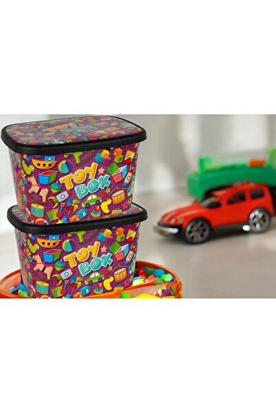 biedda 50 Litre 2 Adet Toy Box Mega Boy Plastik Çok Amaçlı Desenli Oyuncak Saklama Kabı ve Düzenleme Kutusu