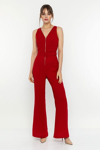 INVIDIA Zipper Detailed Belted Jumpsuit