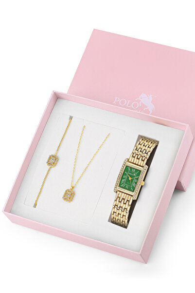 Polo Air Vintage Kadın Kol Saati Zirkon Taşlı Kolye Ve Bileklik Özel Kombin S...