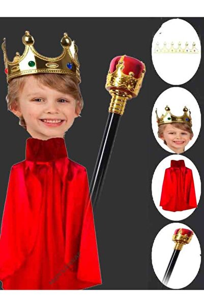 moysahsap party&ahşap Kral Tacı Topuz Kral Asa ve Altın Renk Çocuk Uyumlu Kır...