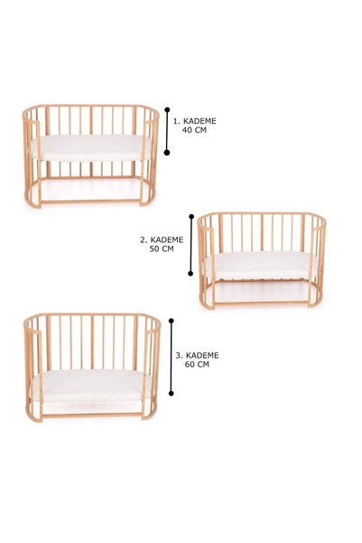 Bamgidoo Ahşap Beşik Anne Yanı Beşik Organik (BOYASIZ) 60x120 - Pembe Yıldız Uyku Seti Yatak