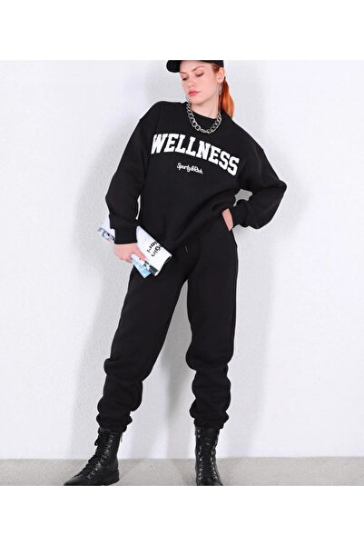 YUVEST Blackrock Unisex Oversize WELLNESS з принтом, чорна кофта з велосипедн...