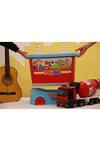 biedda Oyuncak Kutusu 50 litre Desenli, Kapaklı ve Tekerlekli Oyuncak Saklama TOYBUS Sert Plastik
