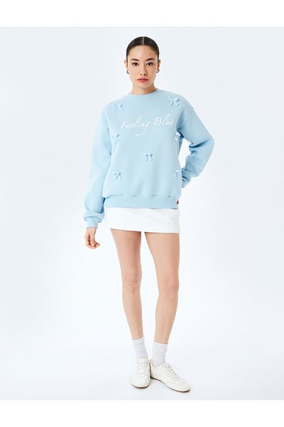Koton Raised Bow Slogan Printed Crew Neck Sweatshirt