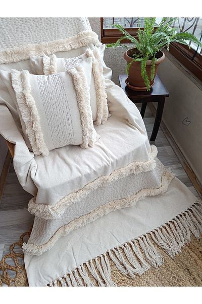 Kubrahobi Cotton Fabric Bohemian Handmade - Bed, Armchair and Shawl Padded Set 100X200