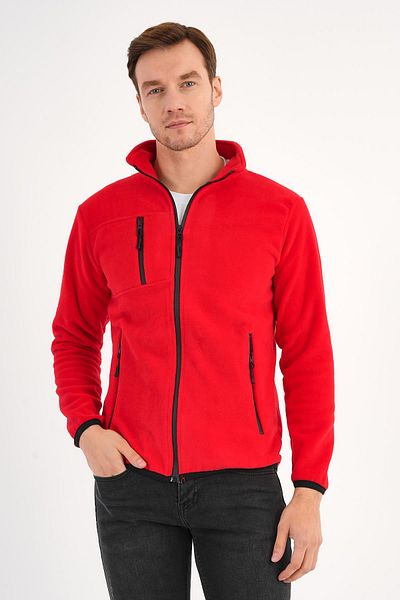 Deri Company Men's Fleece Jacket Red Zippered Stand Collar